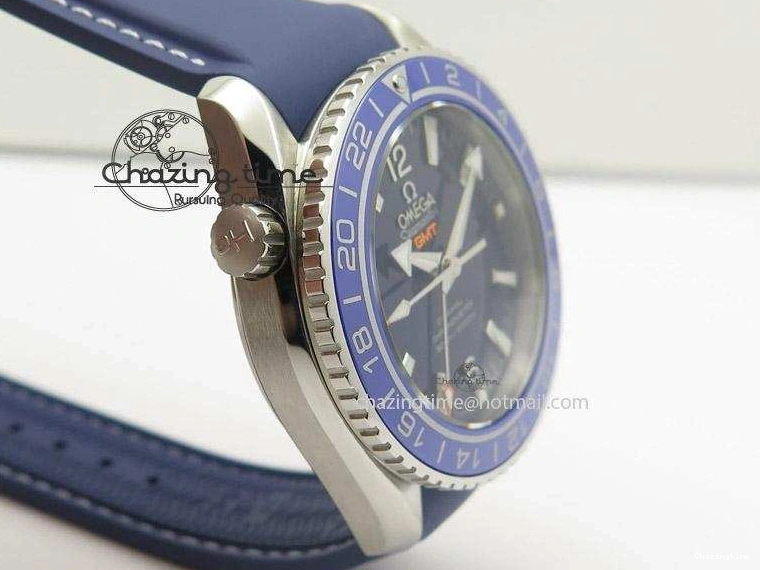 0307 HighPerformance Seamaster Planet Ocean GMT 600M Blue Dial SS On Blue Rubber Strap A 8278